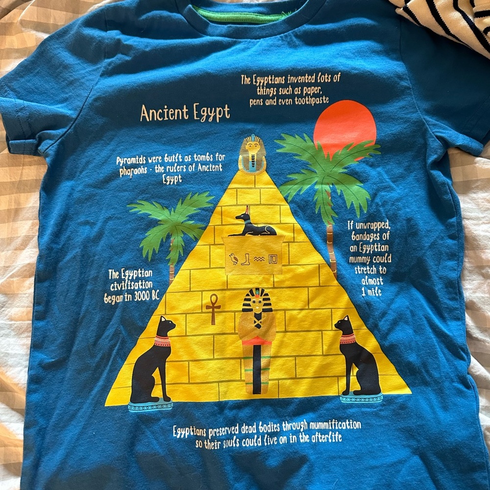 NWOT mini boden Egypt facts short sleeve blue tee size 7-8